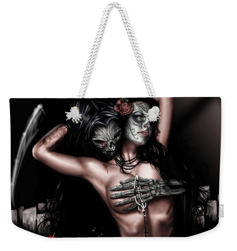 Christy Weekender Tote Bag featuring the painting Cure my Tragedy by Pete Tapang