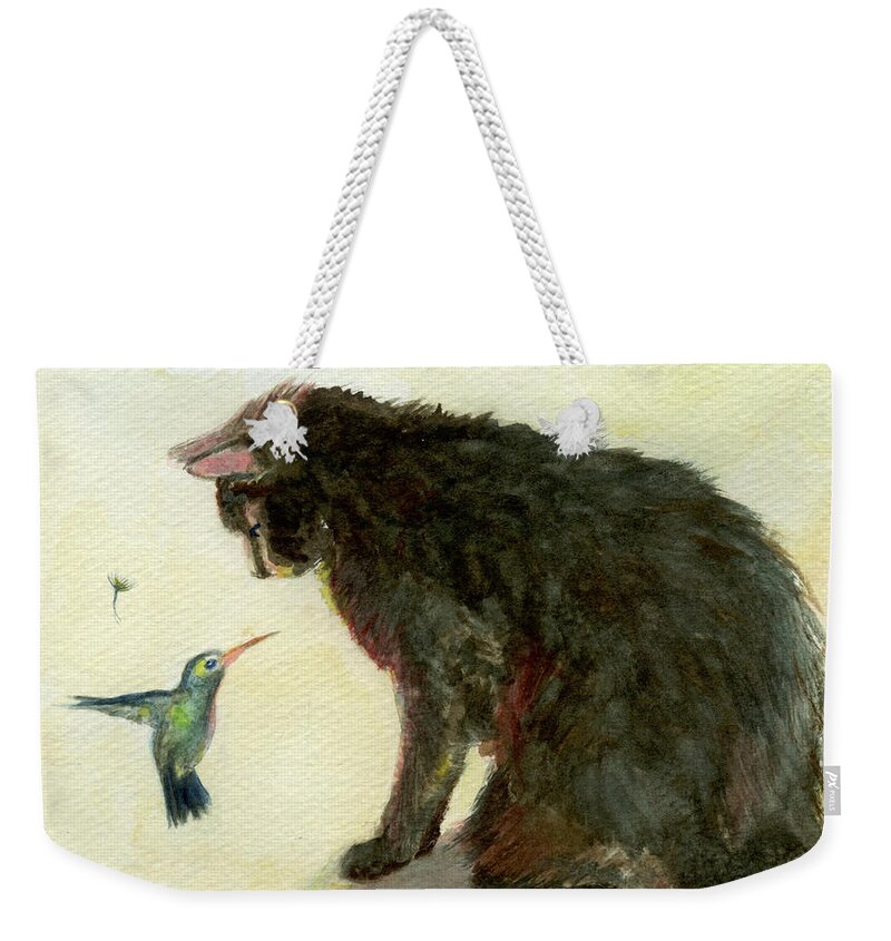 Cat Weekender Tote Bag featuring the painting Curiosity by Andrew Gillette