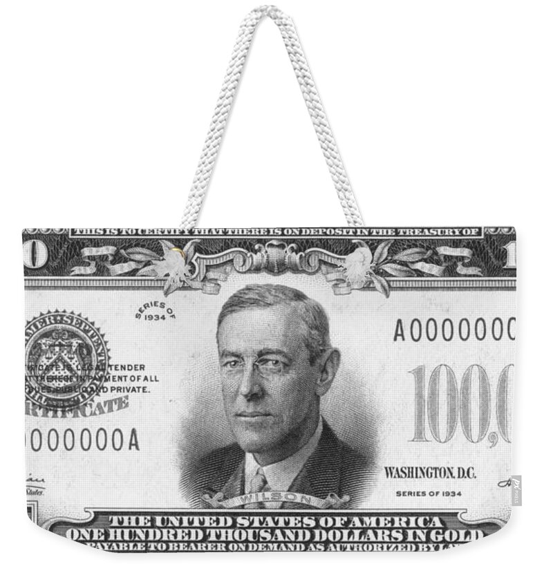 100 Weekender Tote Bag featuring the photograph 100,000 Dollar Bill #100000 by Granger