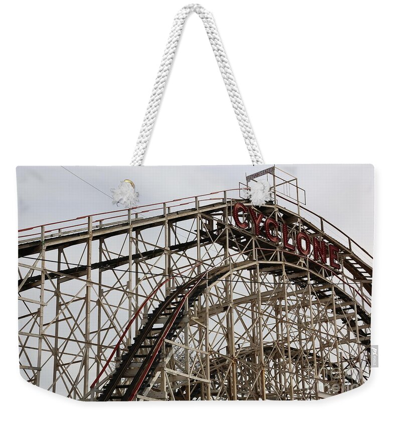Coney Island Weekender Tote Bag featuring the photograph Cyclone Roller Coaster Coney Island NY by Chuck Kuhn