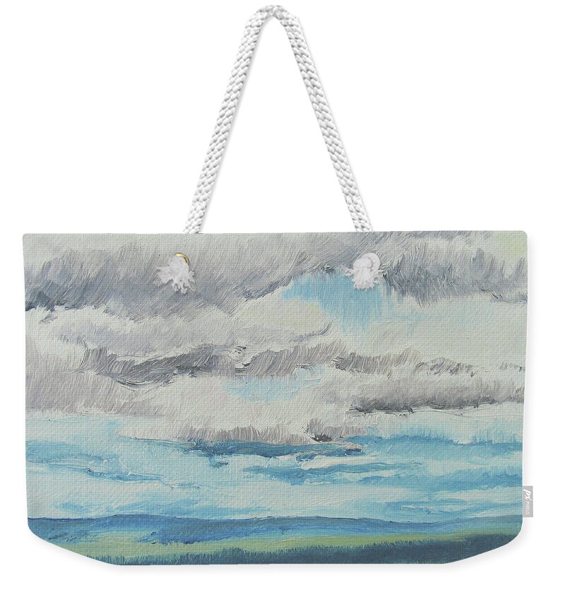 Landscape Weekender Tote Bag featuring the painting dagrar over salenfjallen- Shifting daylight over mountain ridges, 7 of 12_0031-27_50x60cm by Marica Ohlsson