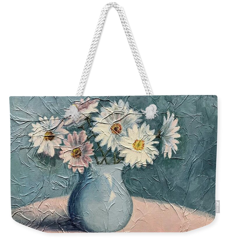 Daisies Weekender Tote Bag featuring the painting Daisies by Janet King