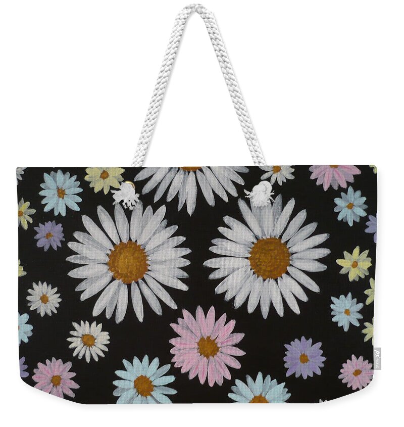Daisy Weekender Tote Bag featuring the painting Daisies on Black by Monika Shepherdson