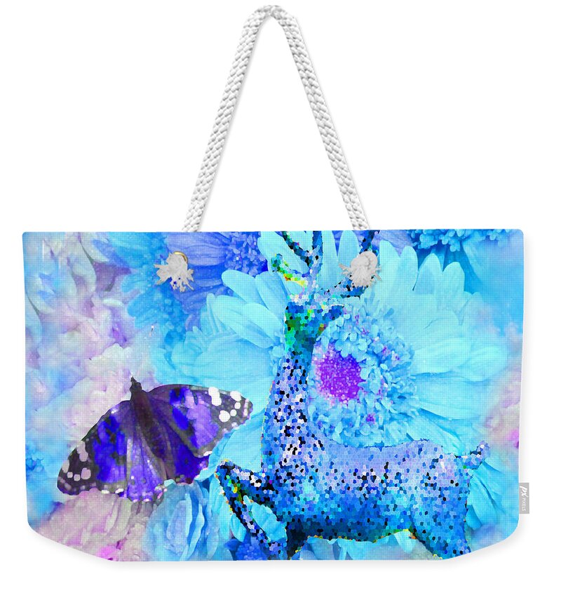 Reindeer Weekender Tote Bag featuring the painting Daisy And Reindeer by Saundra Myles