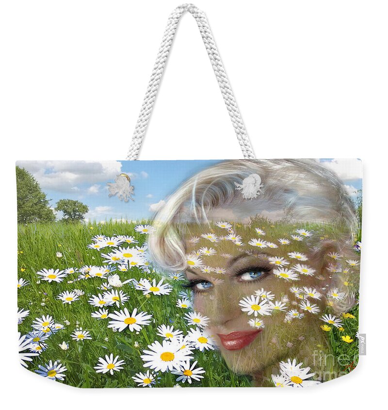 Smile Weekender Tote Bag featuring the painting Daisy Hill Smile by Angie Braun