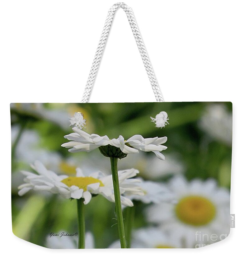 Daisy Weekender Tote Bag featuring the photograph Daisy petals by Yumi Johnson