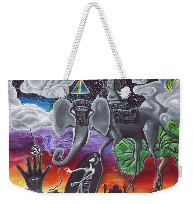 Elephant Weekender Tote Bag featuring the painting Dalinian Dreams On A Night In India by The Magic Man