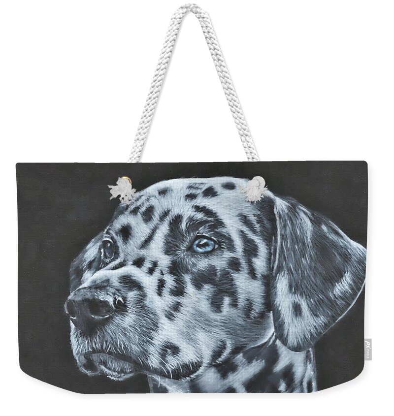 Dalmation Weekender Tote Bag featuring the painting Dalmation Portrait by John Neeve