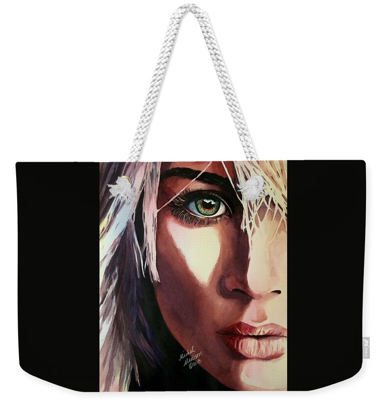 Green Eyes Weekender Tote Bag featuring the painting Dance of Love by Michal Madison