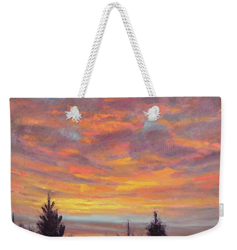 Sky Weekender Tote Bag featuring the painting Dance with Me by Robie Benve