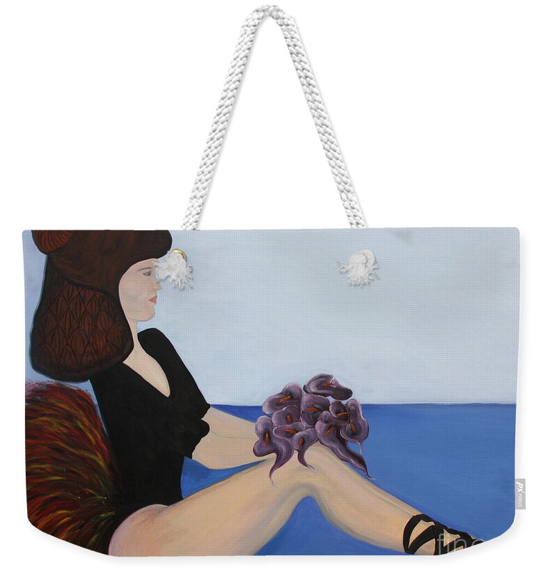 Postmodern Weekender Tote Bag featuring the painting Dancer with Calla Lillies by Jolanta Anna Karolska