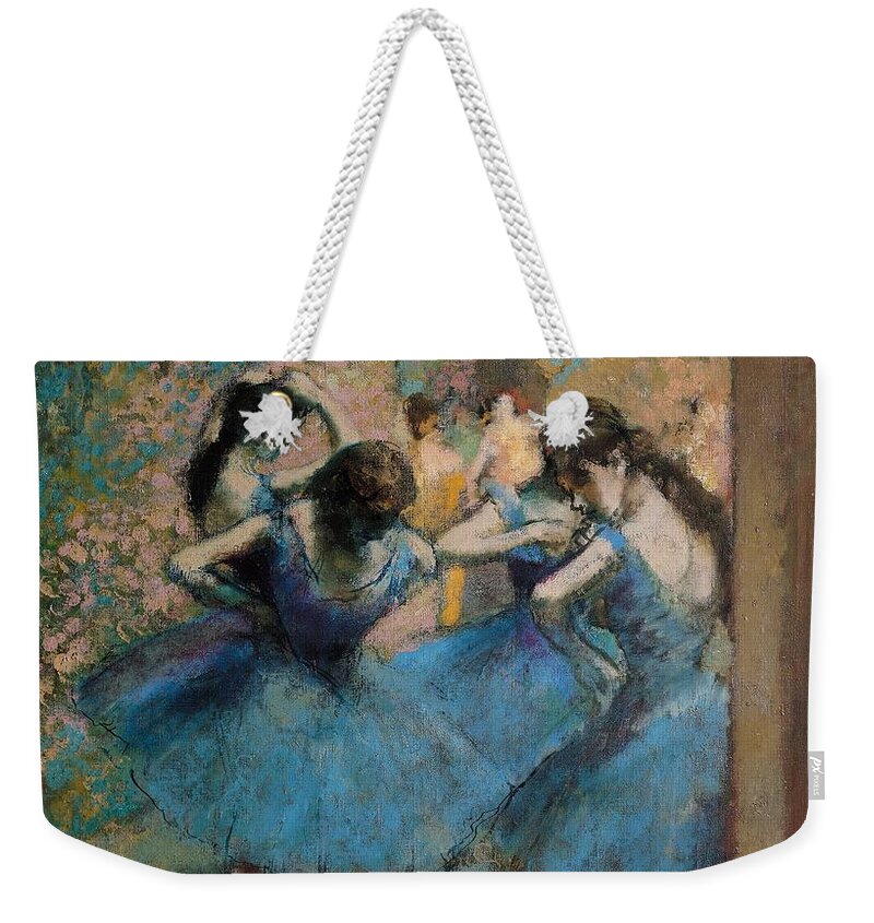 Edgar Weekender Tote Bag featuring the painting Dancers in blue by Edgar Degas