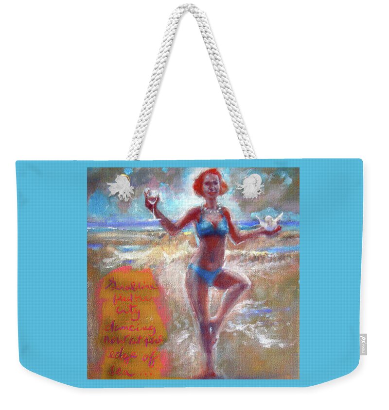 Geraldine Weekender Tote Bag featuring the painting Dancing at the Edge by Gertrude Palmer
