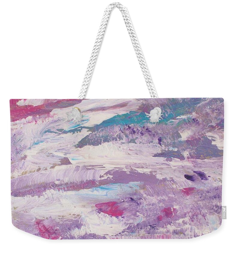 Dancing Clouds Bliss Contentment Delight Elation Enjoyment Euphoria Exhilaration Jubilation Laughter Optimism Peace Of Mind Pleasure Prosperity Well-being Beatitude Blessedness Cheer Cheerfulness Content Deliriums Ecstasy Enchantment Exuberance Felicity Gaiety Geniality Gladness Hilarity Hopefulness Joviality Lighthearted Merriment Mirth  Weekender Tote Bag featuring the painting Dancing Clouds by Sarahleah Hankes