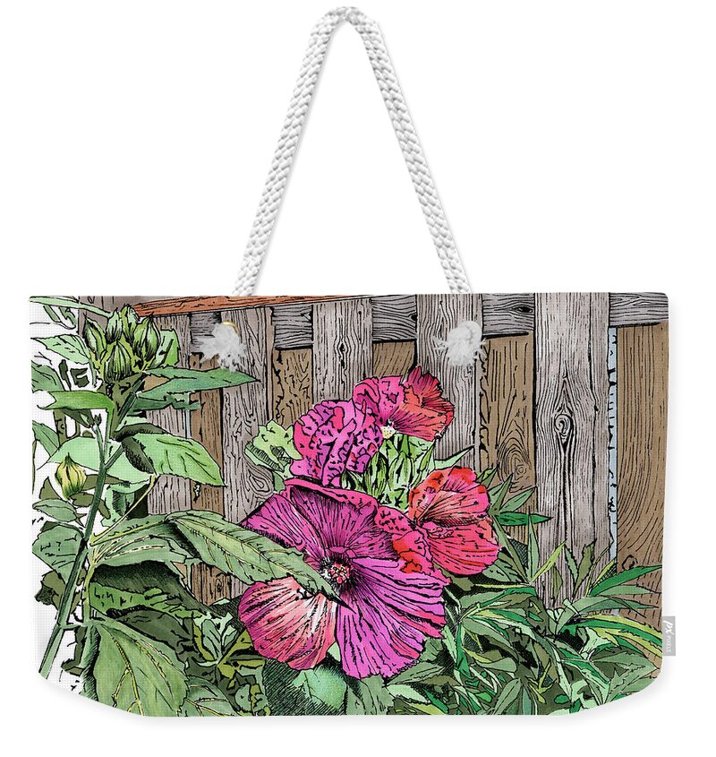Flowers Weekender Tote Bag featuring the drawing Dancing in the Garden by Louise Howarth