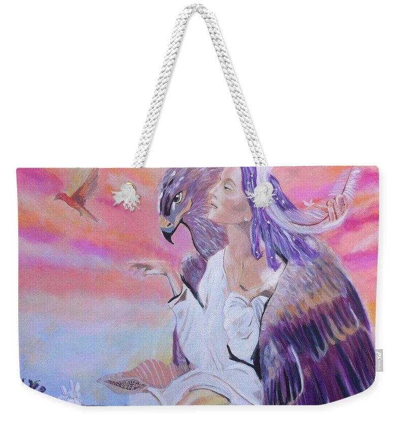 Bird Weekender Tote Bag featuring the painting Dancing in the Rhythm of life by Yvonne Payne