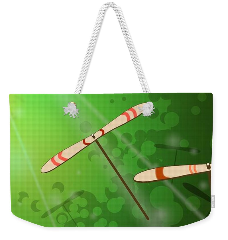 Bamboo Dragonflies Weekender Tote Bag featuring the digital art Dancing on the Wind by Alice Chen