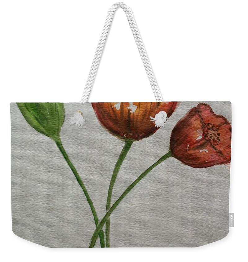 Poppies Weekender Tote Bag featuring the painting Dancing Poppy Dip by Susan Nielsen