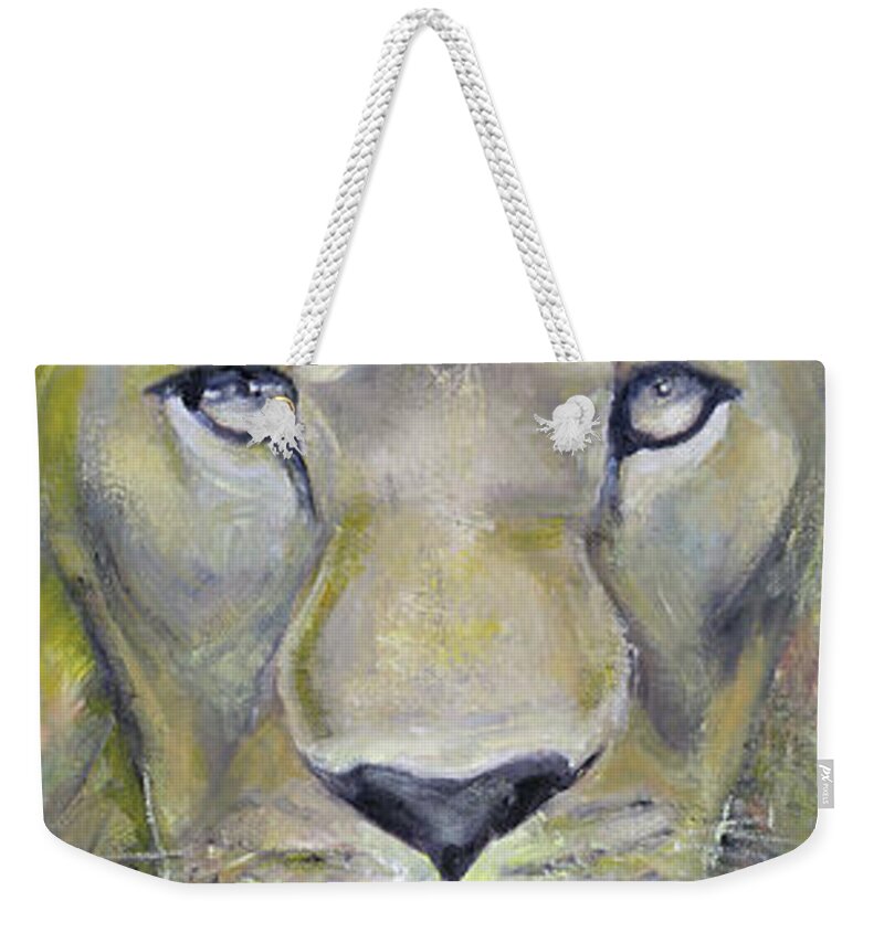 Dandy Weekender Tote Bag featuring the painting Dandy Lion by Manami Lingerfelt