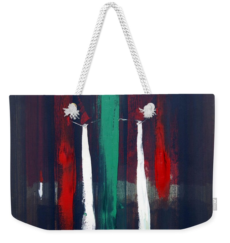 Conversation Weekender Tote Bag featuring the painting Dangling Conversation by James Lavott