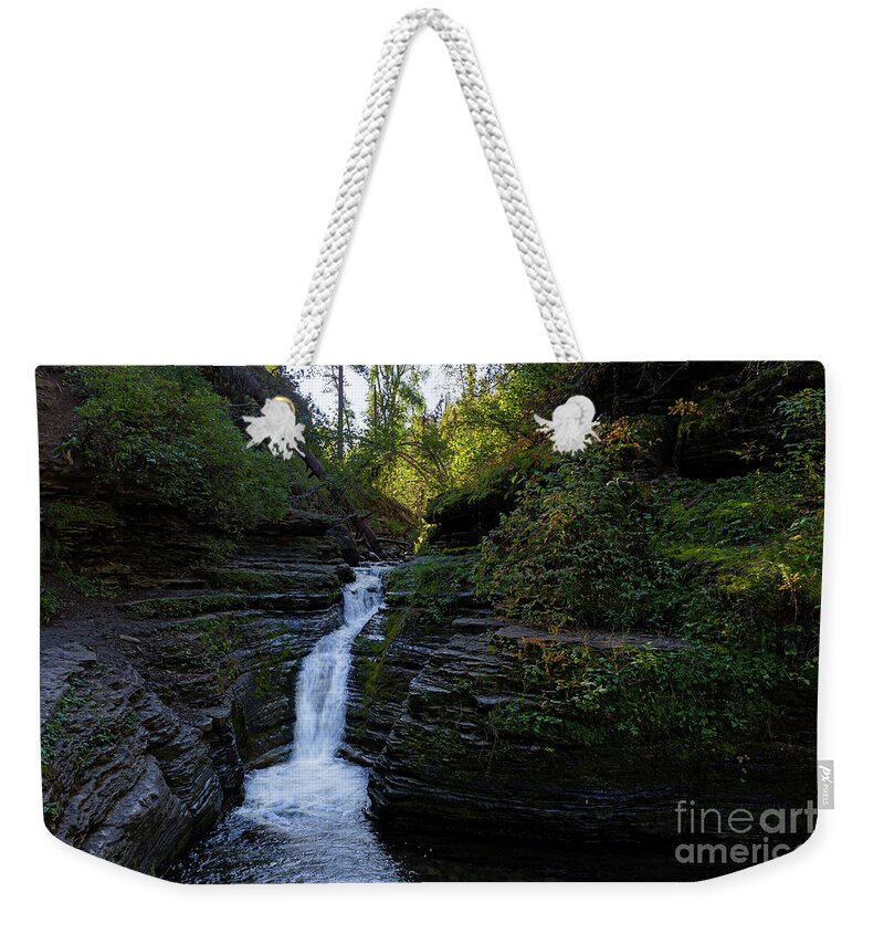Waterfall Weekender Tote Bag featuring the photograph Dark Falls by Steve Triplett