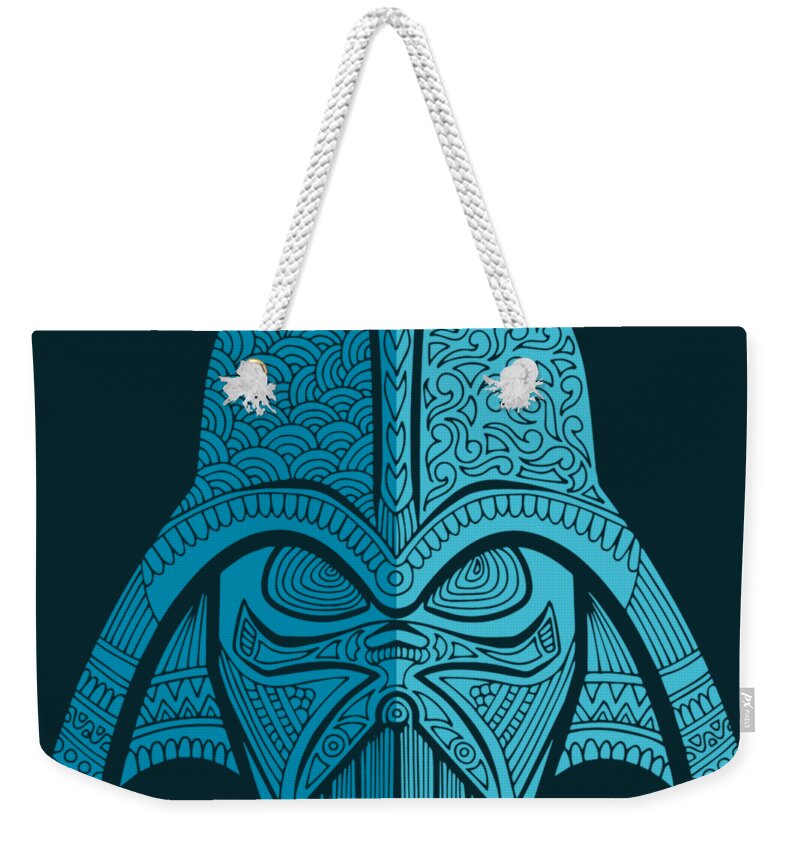 Darth Vader Weekender Tote Bag featuring the mixed media Darth Vader - Star Wars Art - Blue Navy by Studio Grafiikka