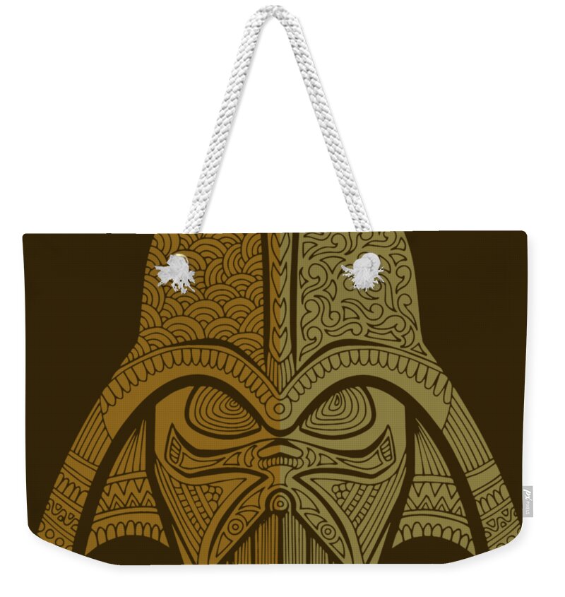 Darth Vader Weekender Tote Bag featuring the mixed media Darth Vader - Star Wars Art - Brown 02 by Studio Grafiikka