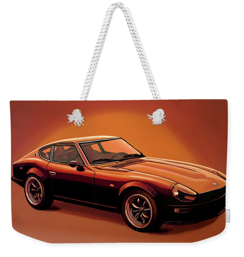 Datsun Weekender Tote Bag featuring the painting Datsun 240Z 1970 Painting by Paul Meijering