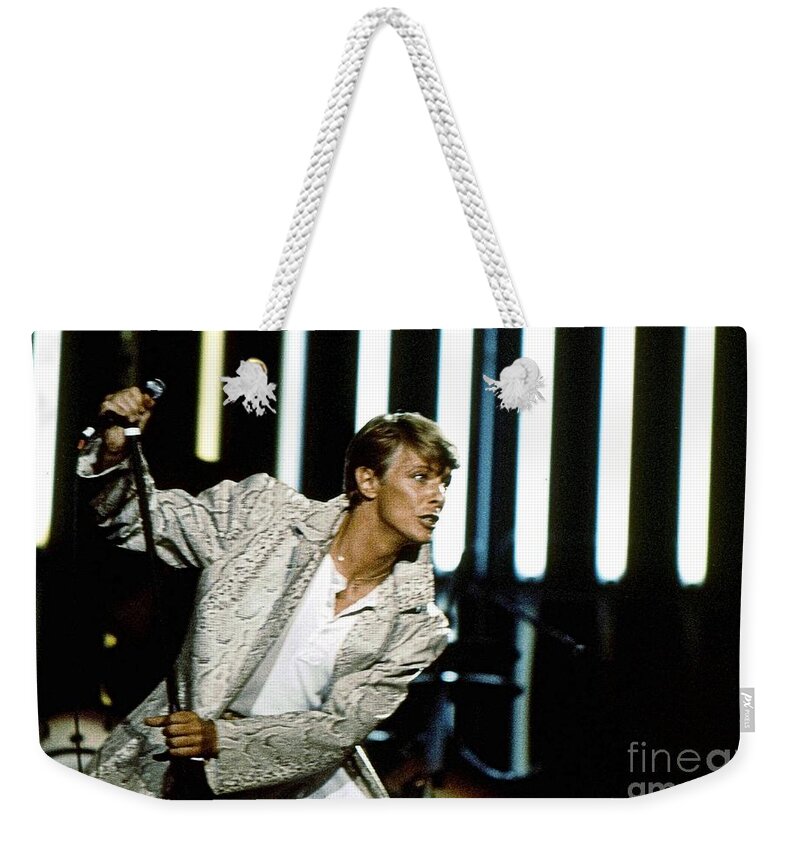 David Bowie Weekender Tote Bag featuring the photograph David Bowie Action Man by Sue Halstenberg