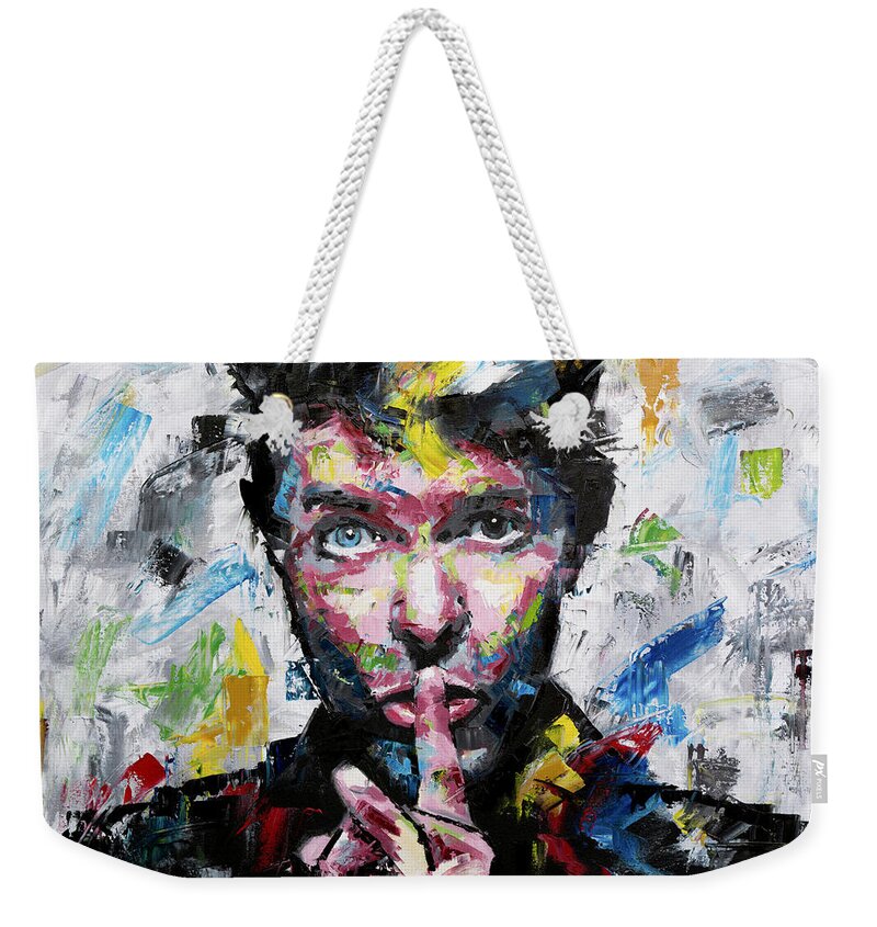 David Bowie Weekender Tote Bag featuring the painting David Bowie Shh by Richard Day