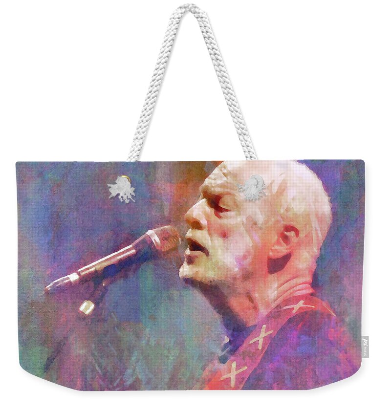 David Gilmour Weekender Tote Bag featuring the mixed media David Gilmour Pink Floyd Guitarist by Mal Bray