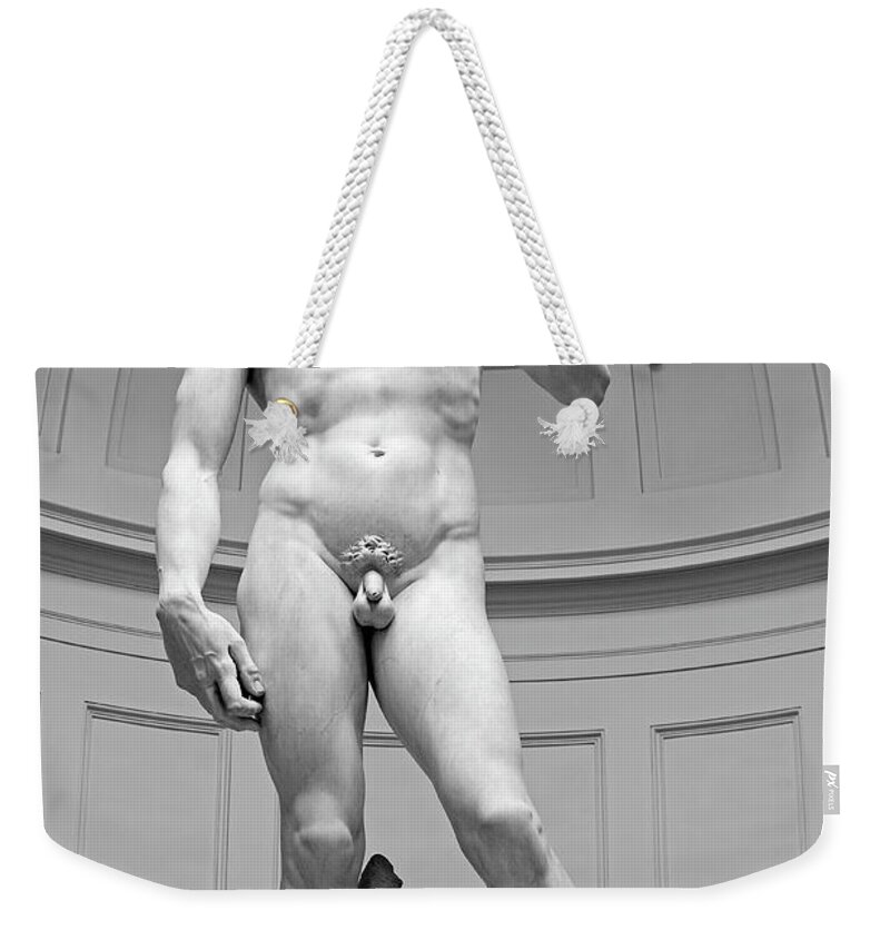 David Weekender Tote Bag featuring the photograph Michelangelo David Marble Statue, Accademia Gallery, Florence, Italy by Kathy Anselmo