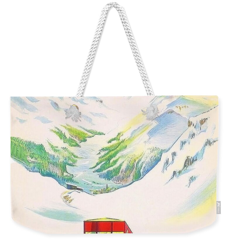 Davos Parsenn Weekender Tote Bag featuring the painting Davos Parsenn, Switzerland, travel poster by Long Shot