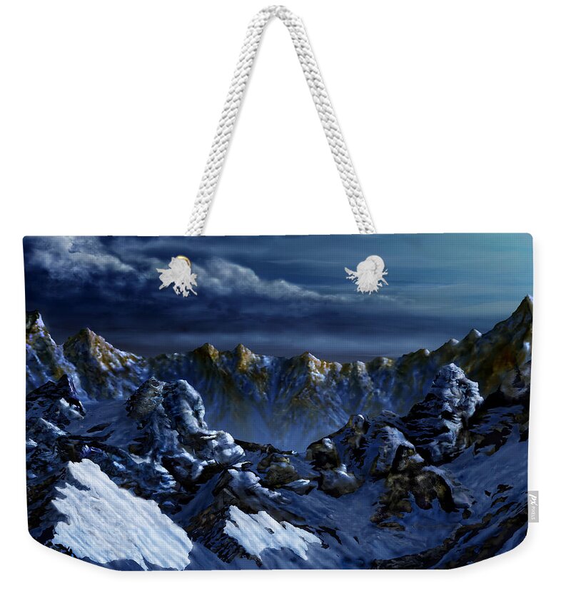 Digital Landscape Weekender Tote Bag featuring the digital art Dawn at Eagle's Peak by Curtiss Shaffer