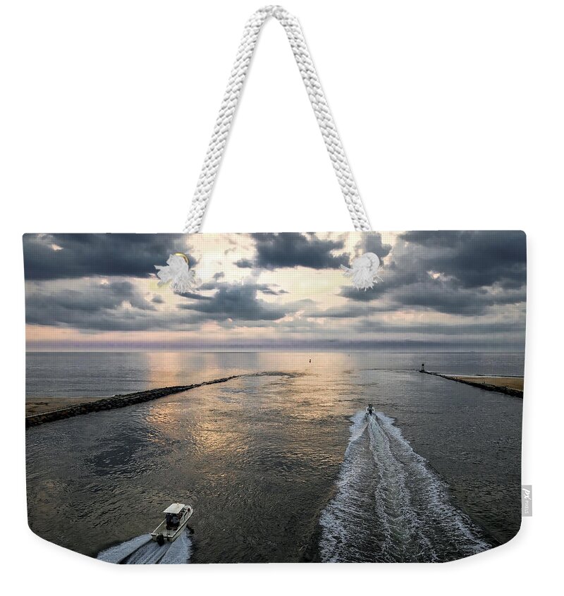 Dawn Weekender Tote Bag featuring the photograph Dawn Race to the Fish by David Kay