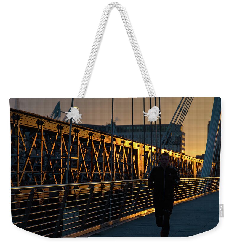 London Weekender Tote Bag featuring the photograph Dawn Run by Alex Lapidus