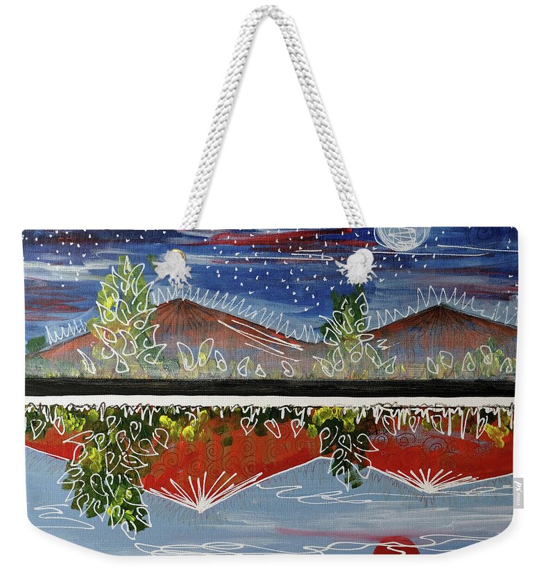 Reflection Weekender Tote Bag featuring the painting Night and Day by Laura Hol Art