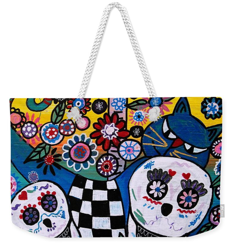Cat Weekender Tote Bag featuring the painting Day Of The Dead by Pristine Cartera Turkus