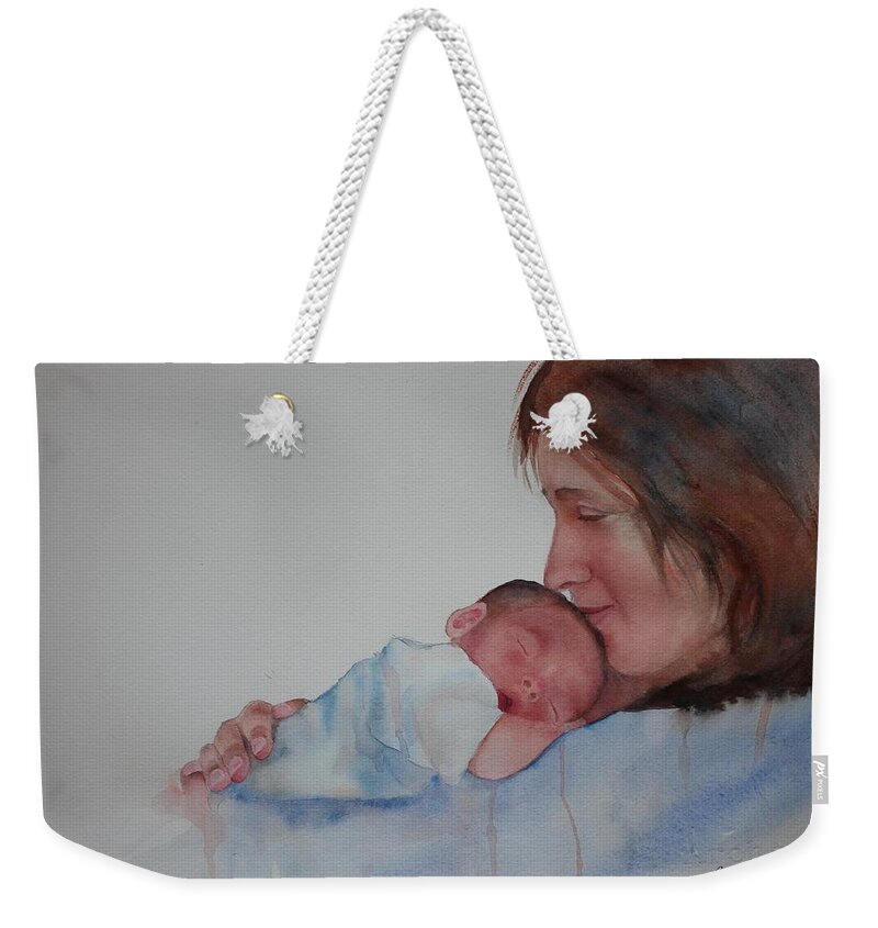 Baby Weekender Tote Bag featuring the painting Day One by Ruth Kamenev