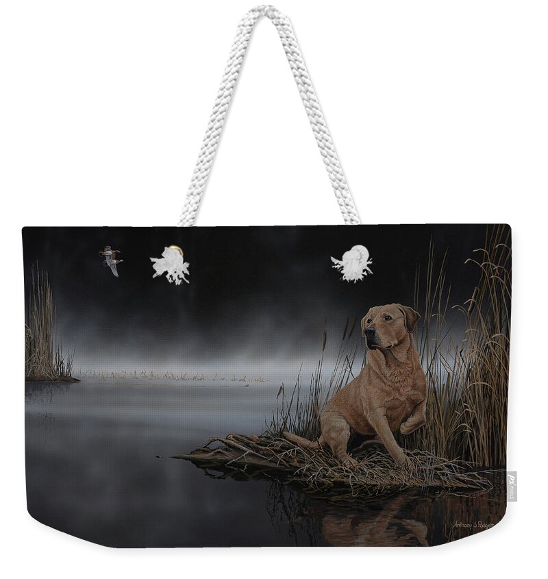 Lab Weekender Tote Bag featuring the painting Daybreak Arrival by Anthony J Padgett