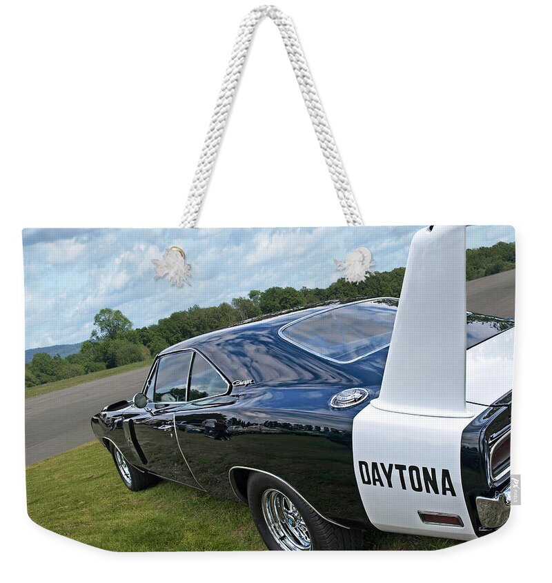 Dodge Charger Weekender Tote Bag featuring the photograph Daytona Charger by Gill Billington