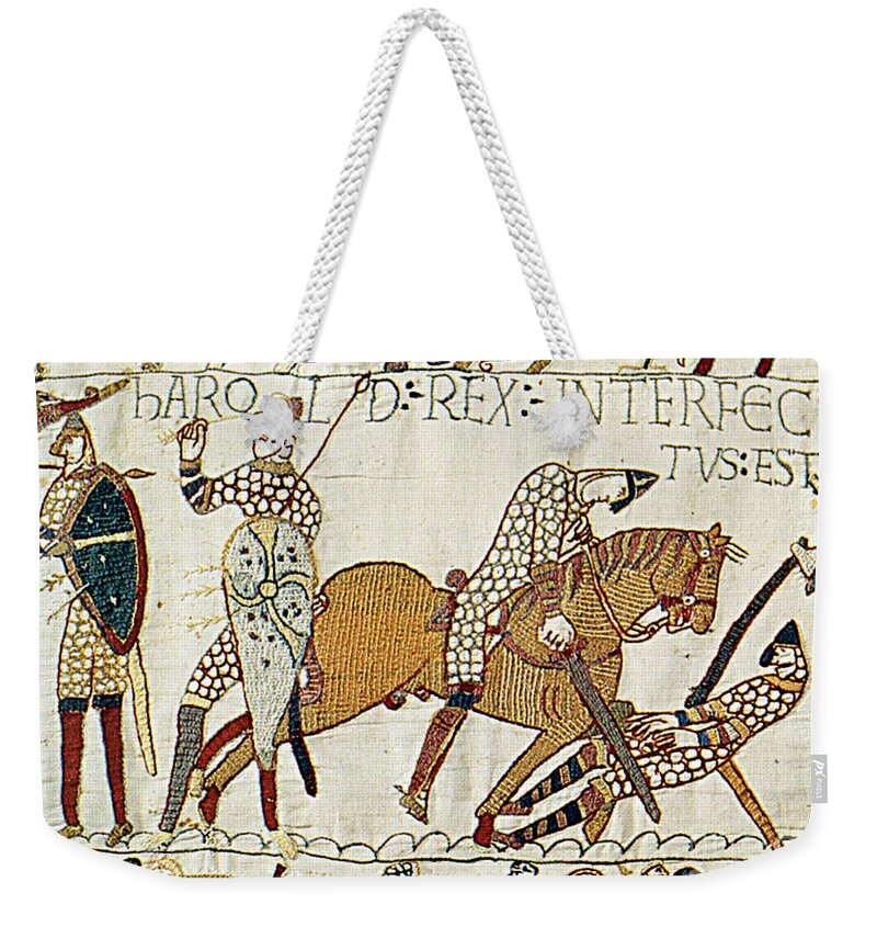 History Weekender Tote Bag featuring the photograph Death Of Harold, Bayeux Tapestry by Photo Researchers