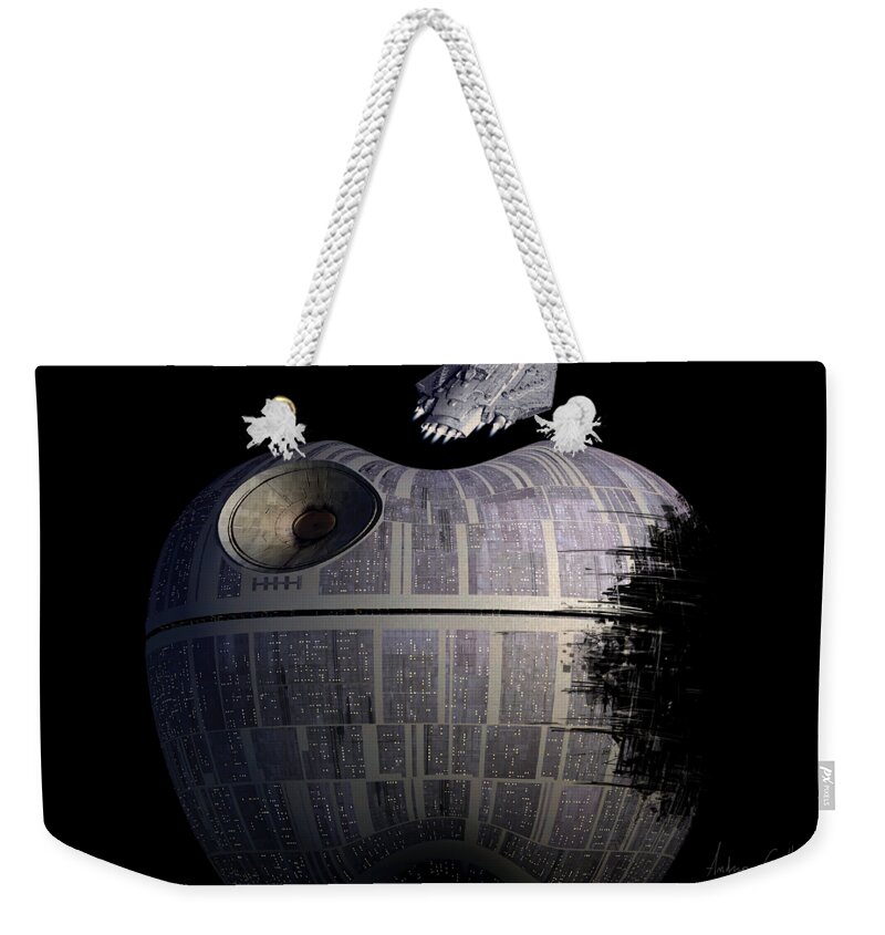 Scifi Weekender Tote Bag featuring the digital art Death Star Apple by Andrea Gatti