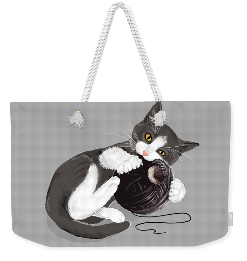 Death Star Weekender Tote Bag featuring the digital art Death Star Kitty by Olga Shvartsur