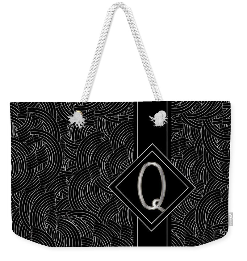 Monogram Weekender Tote Bag featuring the digital art Deco Jazz Swing Monogram ...letter Q by Cecely Bloom
