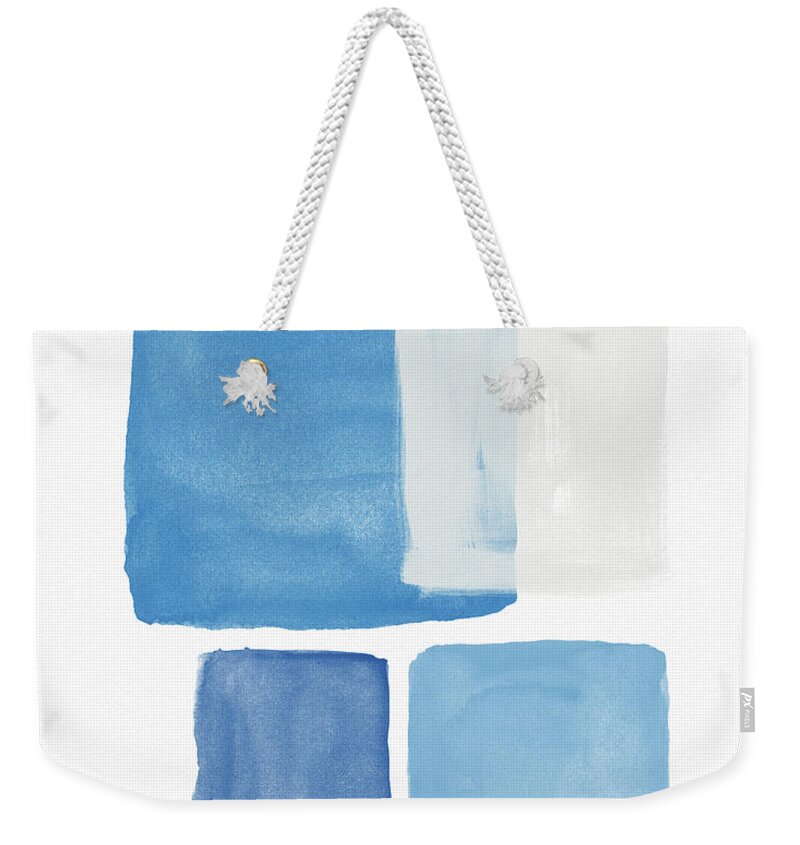 Abstract Weekender Tote Bag featuring the painting Deconstructed Blue Gingham 2- Art by Linda Woods by Linda Woods