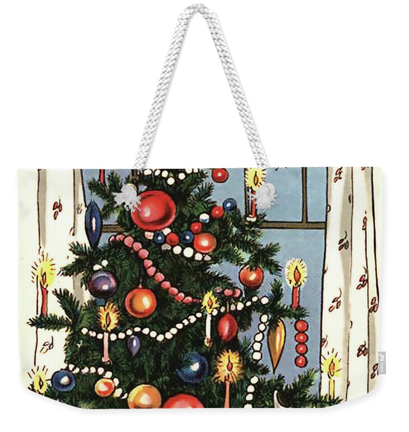 Decorated Weekender Tote Bag featuring the digital art Decorated Christmas tree with gifts by Long Shot