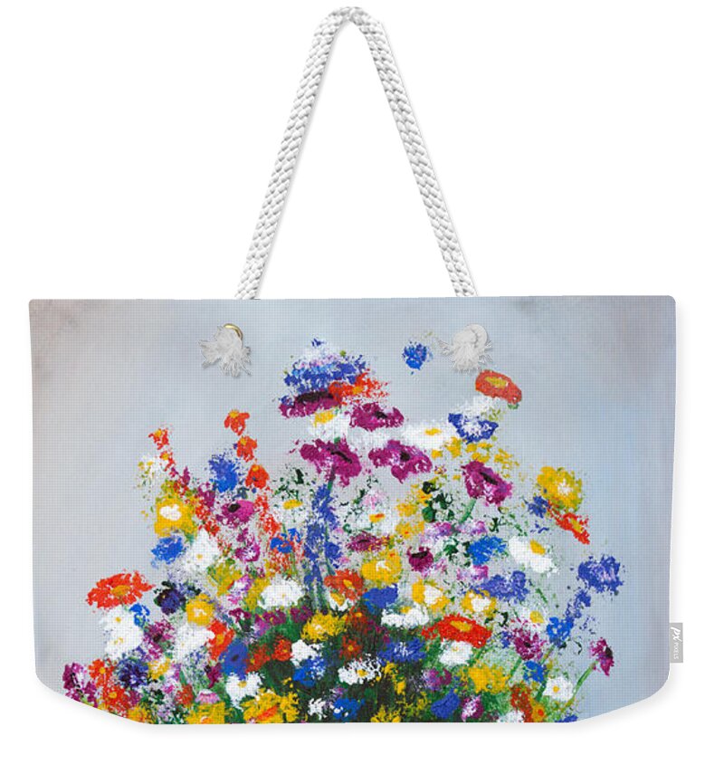 Floral Weekender Tote Bag featuring the painting Impressionist Wildflower Garden Painting A103017 by Mas Art Studio