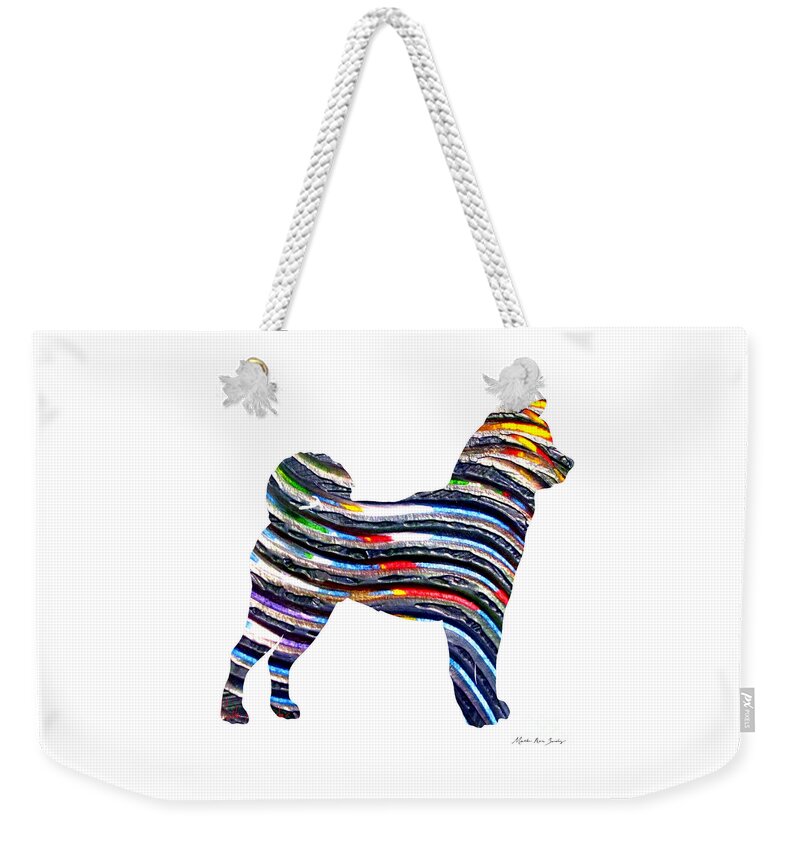 Abstract Weekender Tote Bag featuring the painting Decorative Husky Abstract O1015B by Mas Art Studio