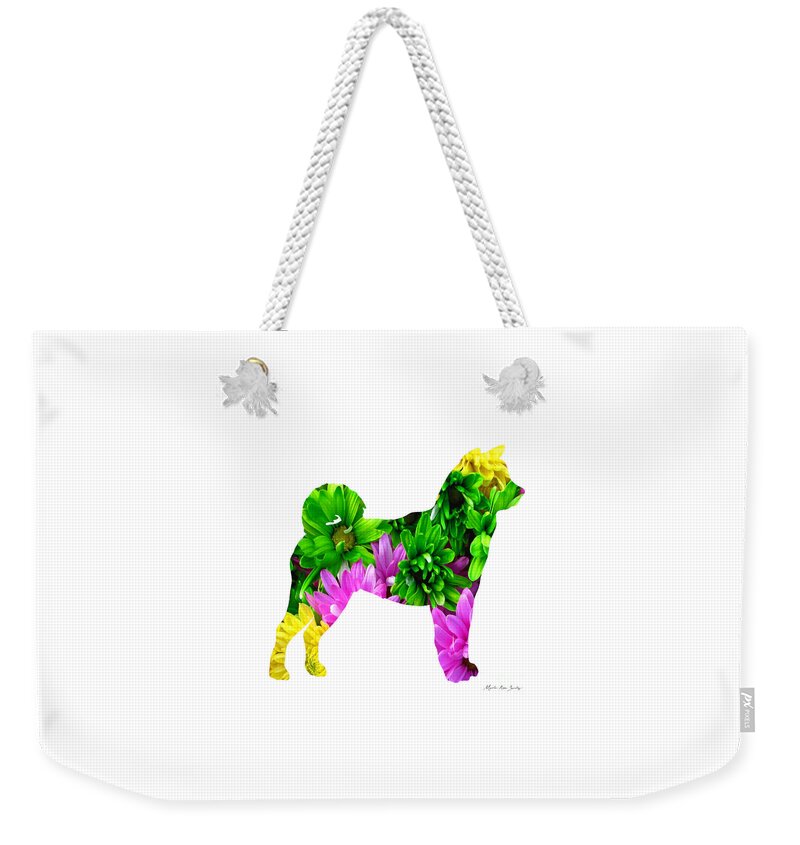 Martha Ann Sanchez Weekender Tote Bag featuring the painting Decorative Husky Abstract O1015D by Mas Art Studio